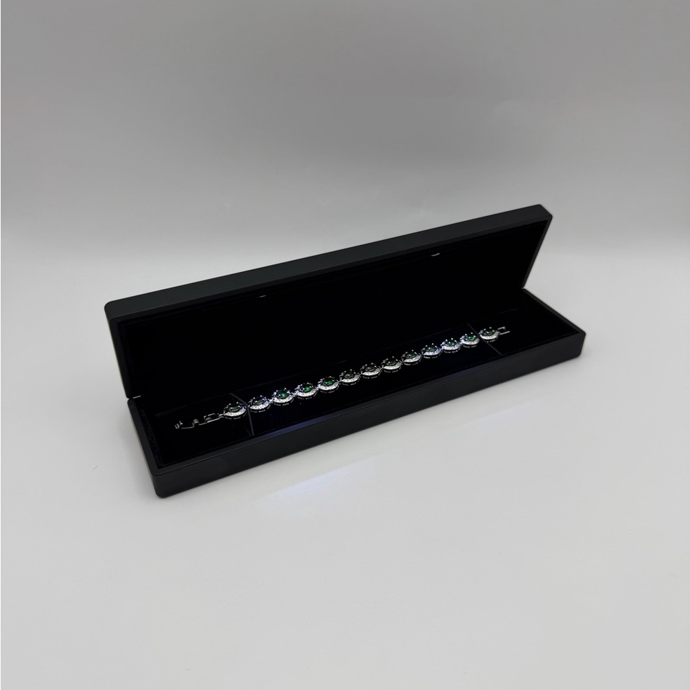 Silver Emerald Oval Halo Bracelet - Picture 3 of 8